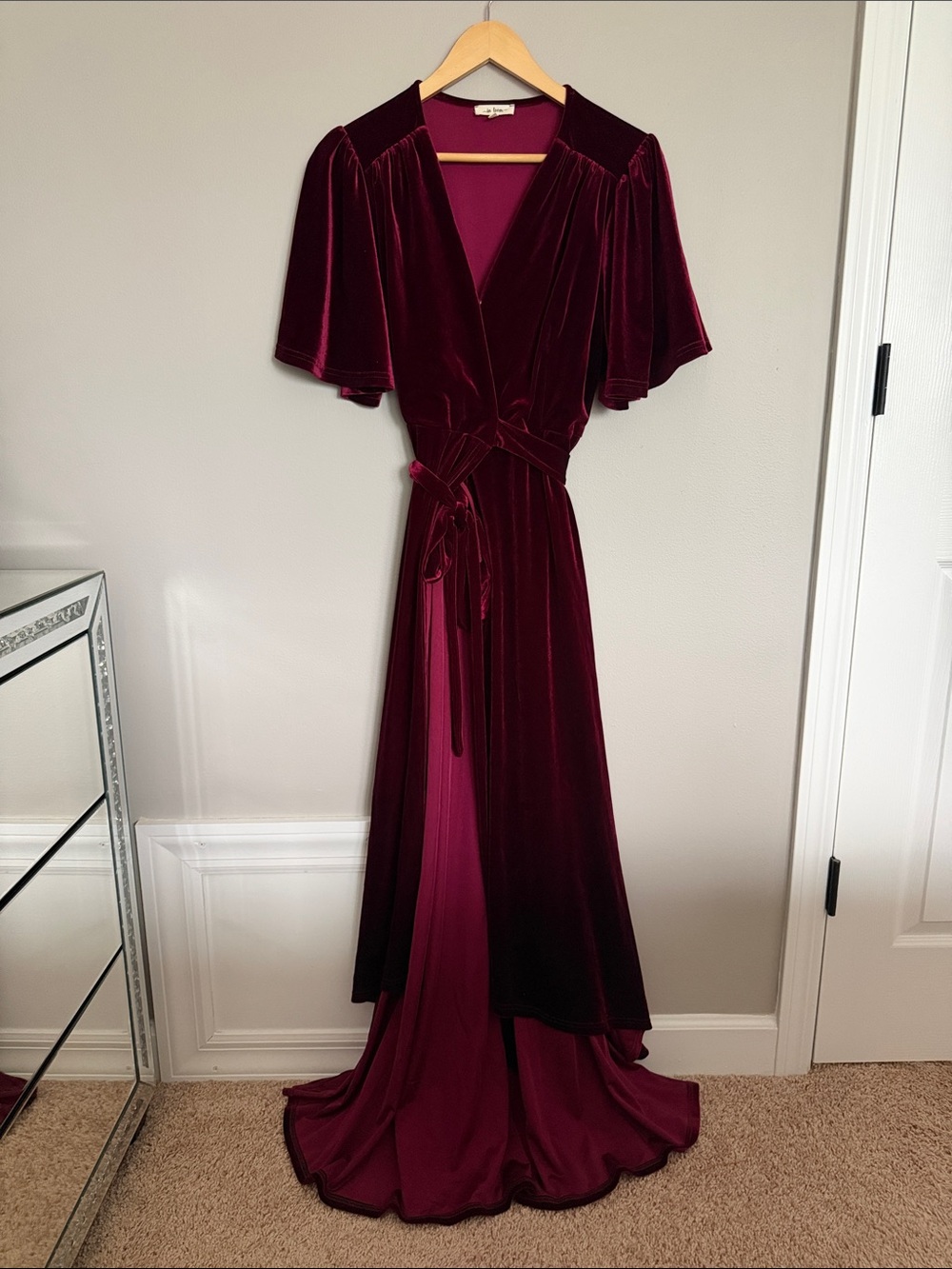 In Bloom Velvet Wrap Maxi Dress in Wine size L